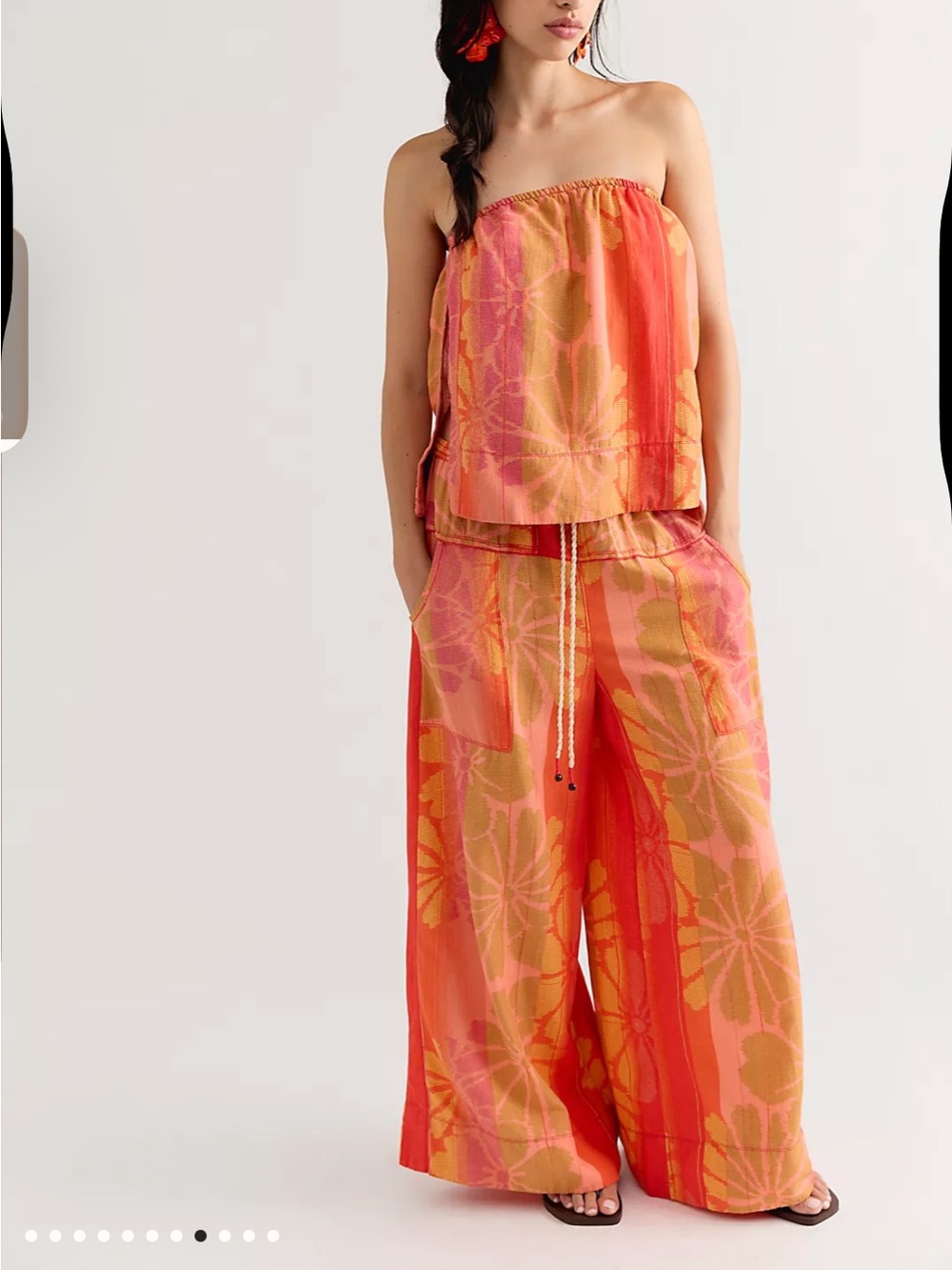 Free People Floral Strapless Wide-Leg pants in Orange and Pink NWOT - Picture 2 of 8